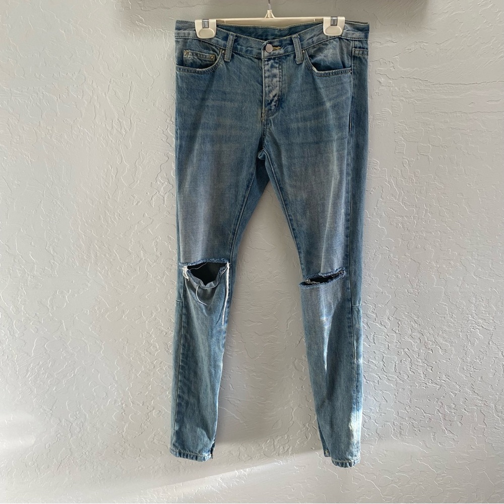Mnml Destroyed Distressed Skinny Jeans Men 30 Zipper Ankle (30x32) Button Fly